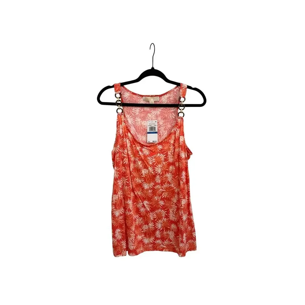 NWT Michael Kors Tropical Summer 3 Ring Pink White Flowy Tank Top Size XL